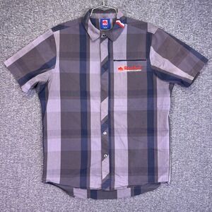 Red Bull Snap Shirt Mens S Grey Plaid Casual Racing Workwear Utility Motorsport